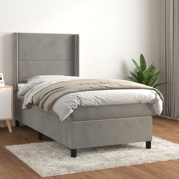 vidaXL Sommier &agrave; lattes de lit et matelas Gris clair 90x190 cm Velours