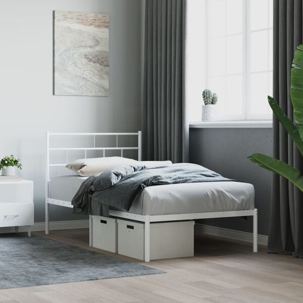 vidaXL Cadre de lit m&eacute;tal sans matelas avec t&ecirc;te de lit blanc 75x190cm