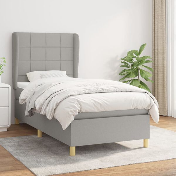 vidaXL Sommier &agrave; lattes de lit avec matelas Gris clair 90x200 cm Tissu