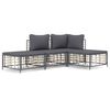 vidaXL Salon de jardin 4 pcs avec coussins anthracite r&eacute;sine tress&eacute;e