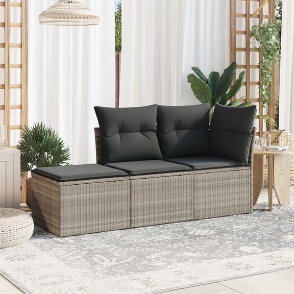 vidaXL Salon de jardin avec coussins 3 pcs gris clair résine tressée