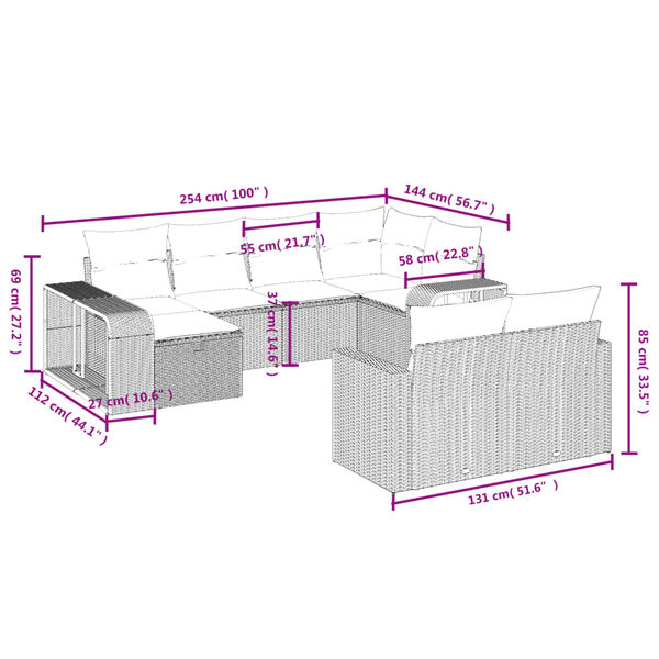vidaXL Salon de jardin avec coussins 10 pcs gris r&eacute;sine tress&eacute;e
