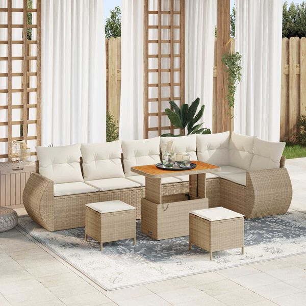 vidaXL Ensemble de canap&eacute; de jardin 9 pcs Beige et cr&egrave;me Poly Rattan