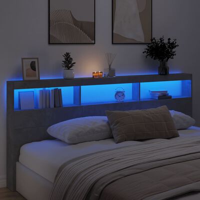 vidaXL Armoire tête de lit avec LED gris béton 220x17x102 cm