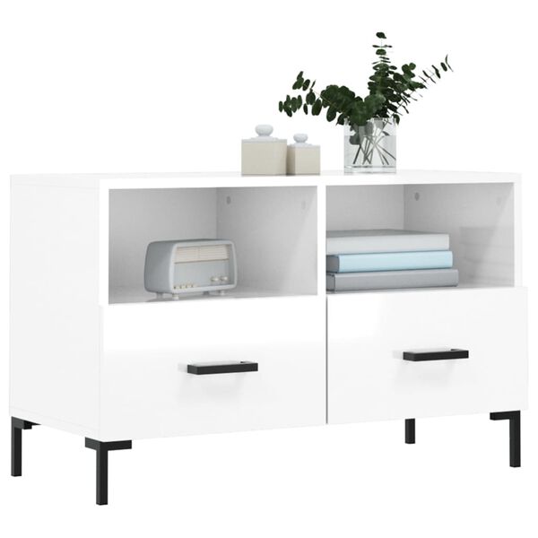 vidaXL Meuble TV Blanc brillant 80x36x50 cm Bois d'ing&eacute;nierie