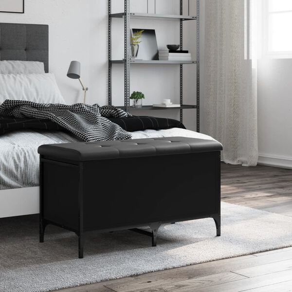 vidaXL Banc de rangement noir 82x42x45 cm bois d'ing&eacute;nierie