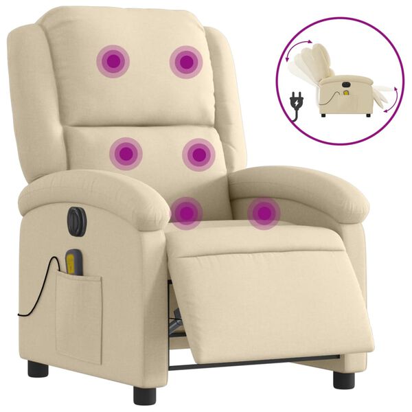 vidaXL Fauteuil inclinable de massage &eacute;lectrique cr&egrave;me tissu
