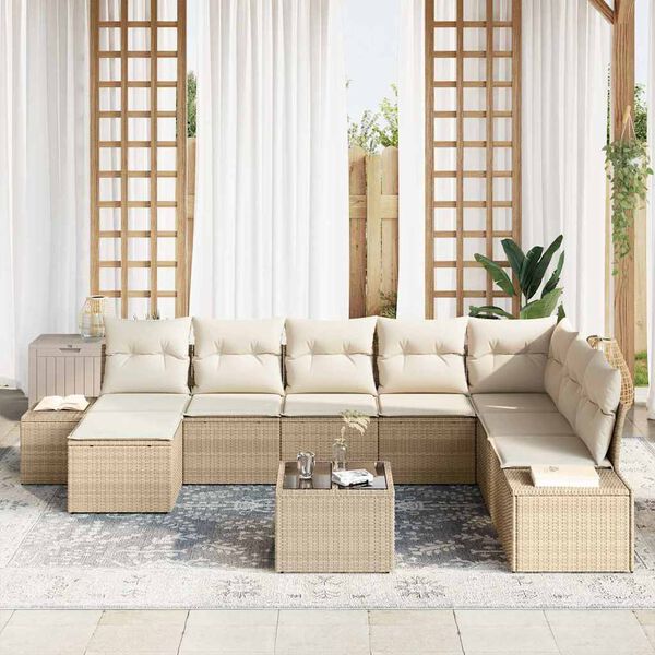 vidaXL Ensemble de canap&eacute; de jardin 8 pcs Beige et cr&egrave;me polyrotin
