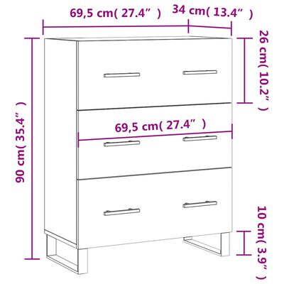 vidaXL Buffet blanc 69,5x34x90 cm bois d'ingénierie