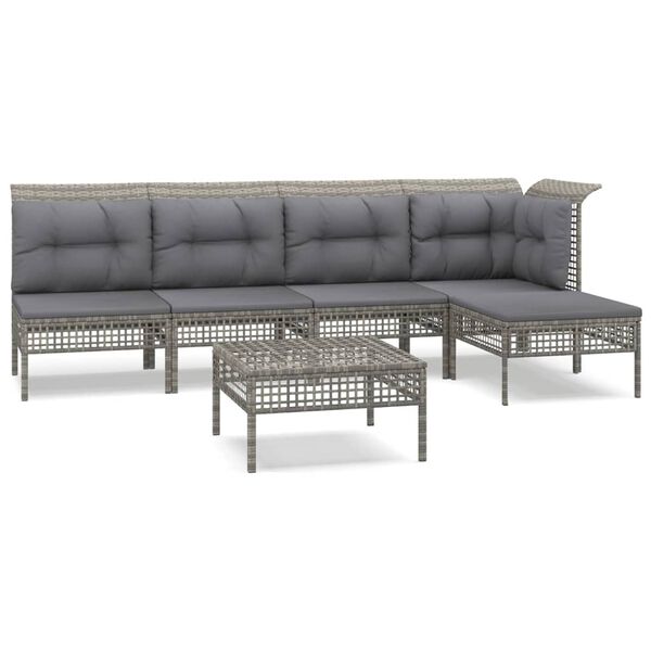 vidaXL Salon de jardin 6 pcs avec coussins Gris R&eacute;sine tress&eacute;e