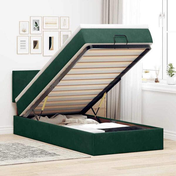 vidaXL Lit ottoman avec matelas et LED Vert fonc&eacute; 80x200cm velours