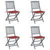 vidaXL Chaises pliantes 4 pi&egrave;ces avec coussins en bois d'acacia massif