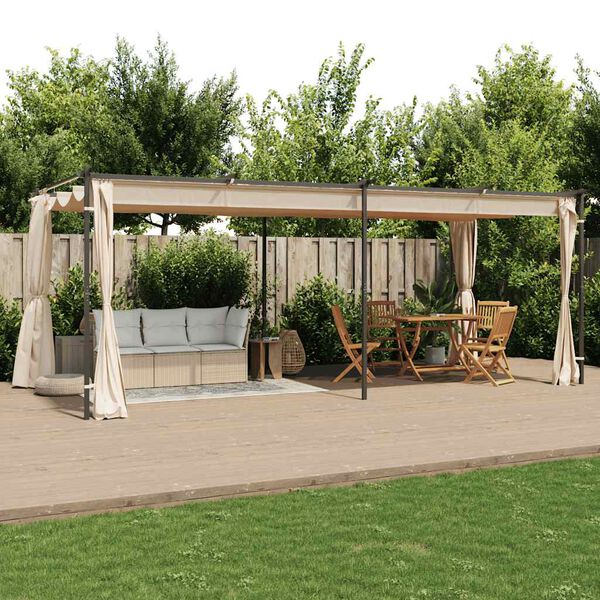 vidaXL Tonnelle avec rideaux 3x6 m Cr&egrave;me Acier
