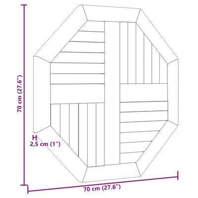vidaXL Dessus de table 70x70x2,5 cm octogonal bois de teck massif