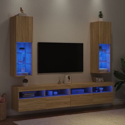 vidaXL Meubles TV avec lumières LED 2 pcs chêne sonoma 30,5x30x102 cm