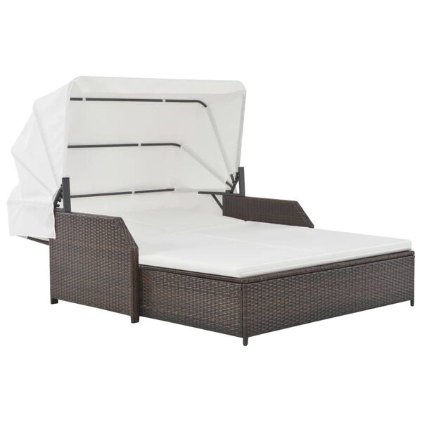 vidaXL Chaise longue &agrave; 2 places avec auvent R&eacute;sine tress&eacute;e Marron