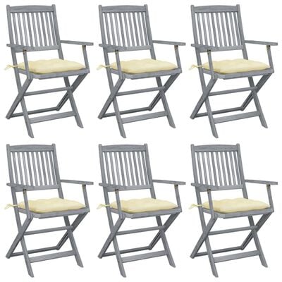 vidaXL Chaises pliables d'extérieur lot de 6 et coussins Bois d'acacia