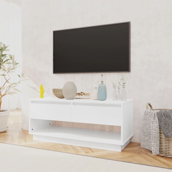 vidaXL Meuble TV blanc brillant 102x41x44 cm bois d'ingénierie