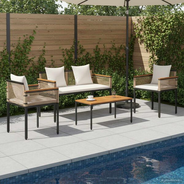 vidaXL Ensemble de meubles d'ext&eacute;rieur Beige et blanc cr&egrave;me polyrotin