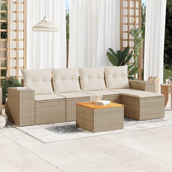 vidaXL Salon de jardin avec coussins 6 pcs beige r&eacute;sine tress&eacute;e