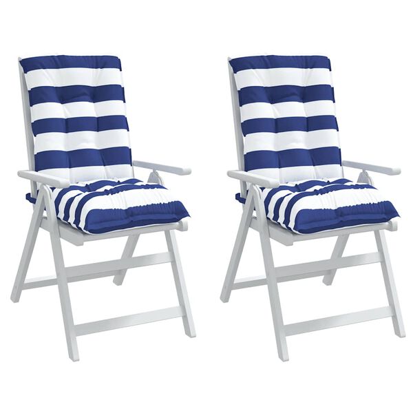 vidaXL Coussins de chaise &agrave; dossier bas lot de 2 rayures bleu/blanc