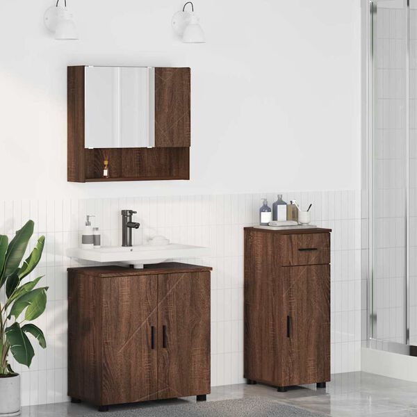 vidaXL Ensemble de mobilier de salle de bain 3 pcs Ch&ecirc;ne brun