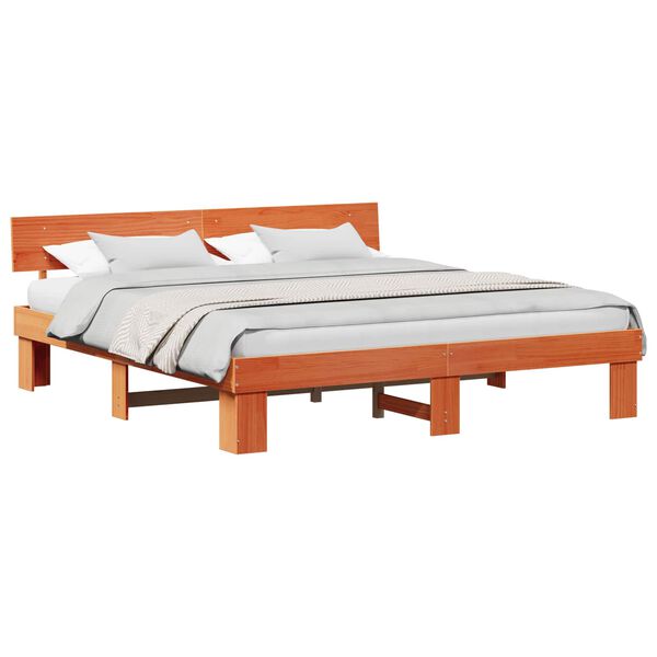 vidaXL Cadre de lit avec t&ecirc;te de lit Brun cire 180 x 200 cm Pin massif