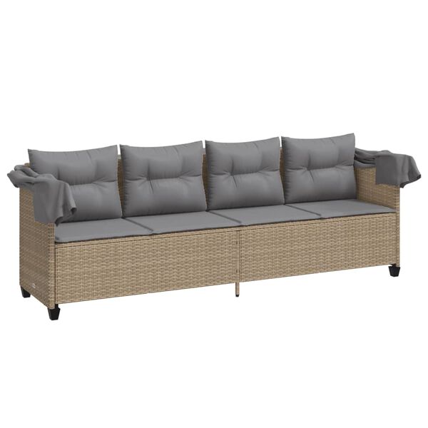 vidaXL Chaise longue avec auvent et coussins beige r&eacute;sine tress&eacute;e
