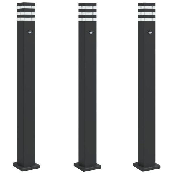 vidaXL Lampadaires d'ext&eacute;rieur avec capteur 3 pcs noir 110cm aluminium