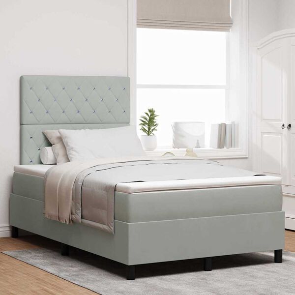 vidaXL Lit &agrave; ressorts avec matelas Gris clair 120 x 200 cm Velours