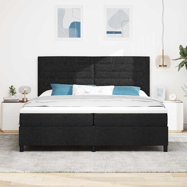 vidaXL Lit &agrave; ressorts avec matelas Noir 200 x 200 cm tissu