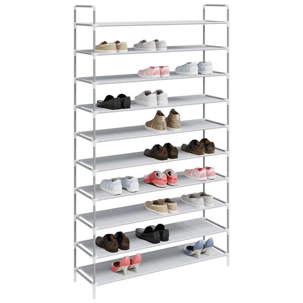vidaXL Range-chaussures 10 &eacute;tag&egrave;res M&eacute;tal et Tissu non tiss&eacute; Argent&eacute;