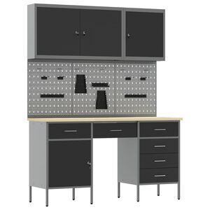 vidaXL Placard de travail 8 pc Noir Bois d'ing&eacute;nierie et acier