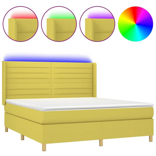 vidaXL Sommier &agrave; lattes de lit matelas et LED Vert 160x200 cm Tissu