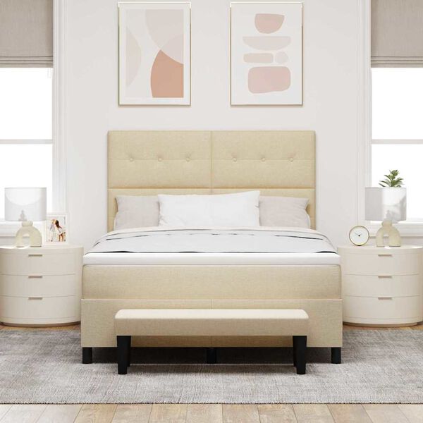 vidaXL Lit &agrave; ressorts avec matelas Cr&egrave;me 140 x 190 cm tissu