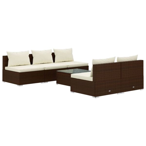 vidaXL Salon de jardin 6 pcs avec coussins R&eacute;sine tress&eacute;e Marron