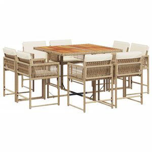 vidaXL Ensemble &agrave; manger de jardin et coussins 9 pcs beige Poly rotin