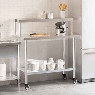 vidaXL Table de travail de cuisine avec étagère 110x55x120 cm inox