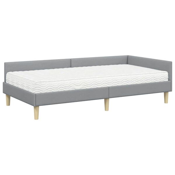 vidaXL Cadre de lit d'angle avec matelas 2 pcs Gris clair tissu