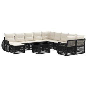 vidaXL Ensemble de canap&eacute; de jardin 12 pc Noir et blanc cr&egrave;me