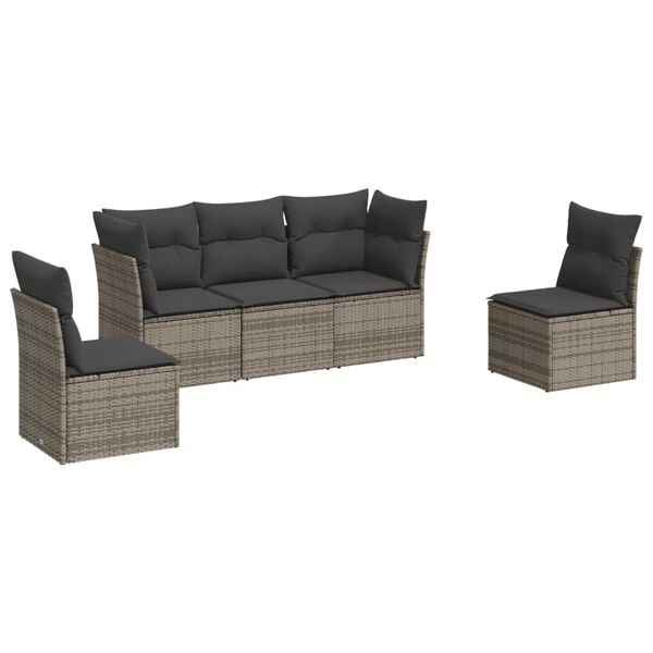 vidaXL Salon de jardin 5 pcs avec coussins gris r&eacute;sine tress&eacute;e