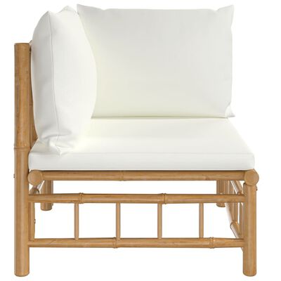 vidaXL Canapé d'angle de jardin avec coussins blanc crème bambou