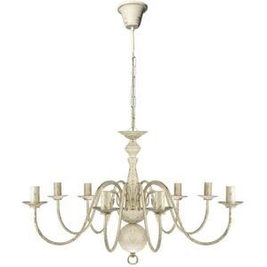 Lustre en m&eacute;tal blanc antique 8 x E14 ampoules