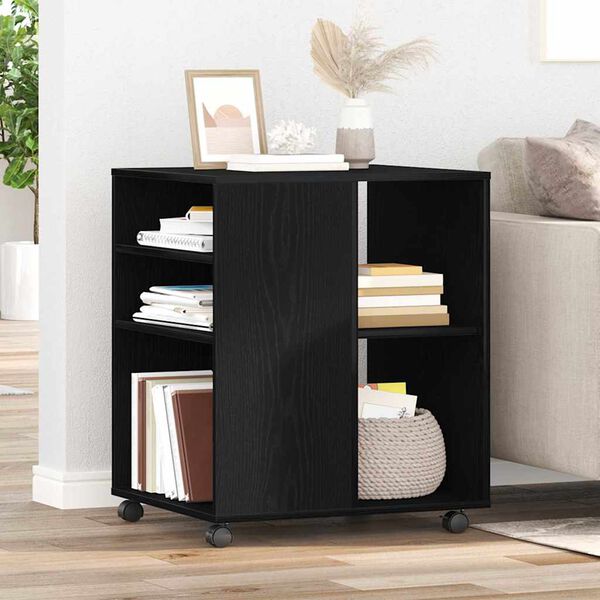 vidaXL Armoire de rangement avec roue Ch&ecirc;ne noir 60 x 53 x 72,5 cm