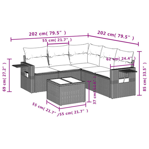 vidaXL Salon de jardin 6 pcs avec coussins noir r&eacute;sine tress&eacute;e