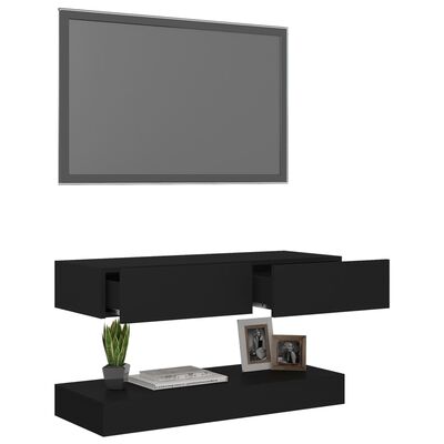 vidaXL Meuble TV avec lumières LED Noir 90x35 cm