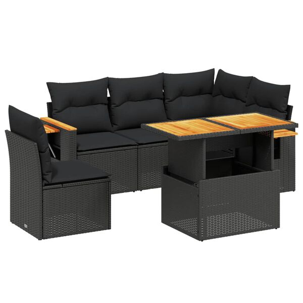 vidaXL Salon de jardin 6 pcs avec coussins noir r&eacute;sine tress&eacute;e