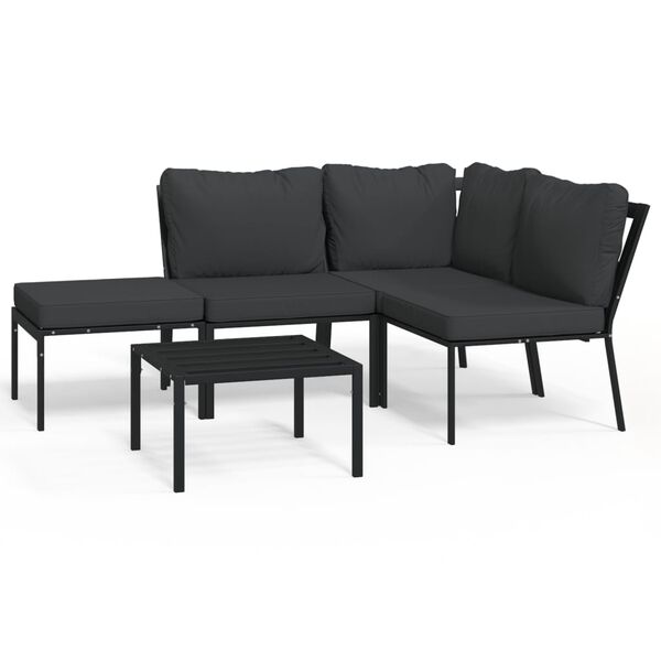 vidaXL Salon de jardin 5 pcs avec coussins gris acier