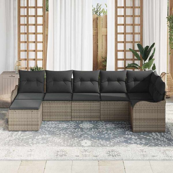 vidaXL Ensemble de canap&eacute; de jardin avec stockage 7 pcs Gris polyrotin