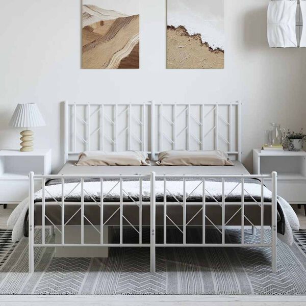 vidaXL Cadre de lit m&eacute;tal sans matelas et pied de lit blanc 193x203 cm